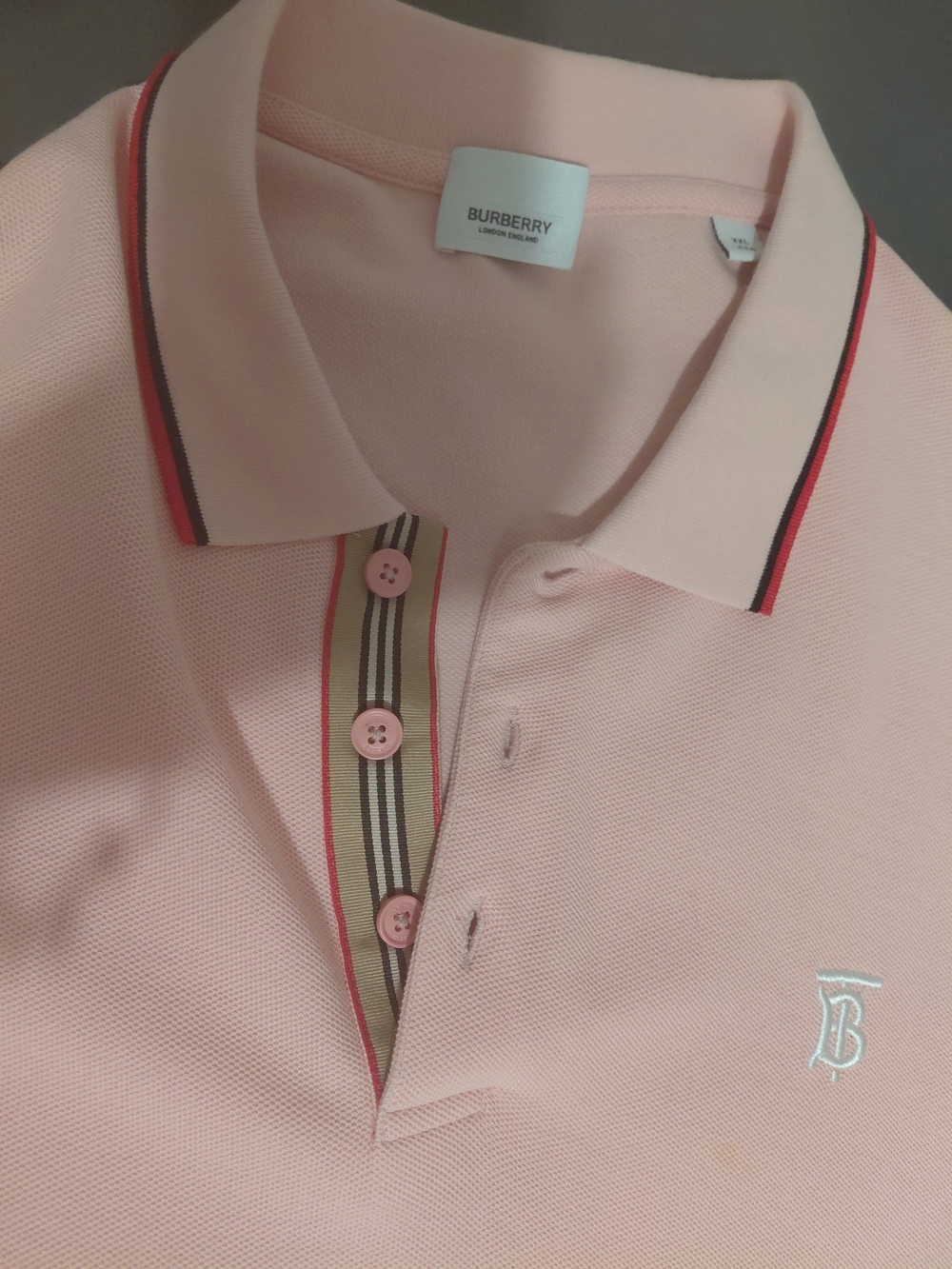 Burberry Pink Polo with Contrast Trim and TB Monogram
